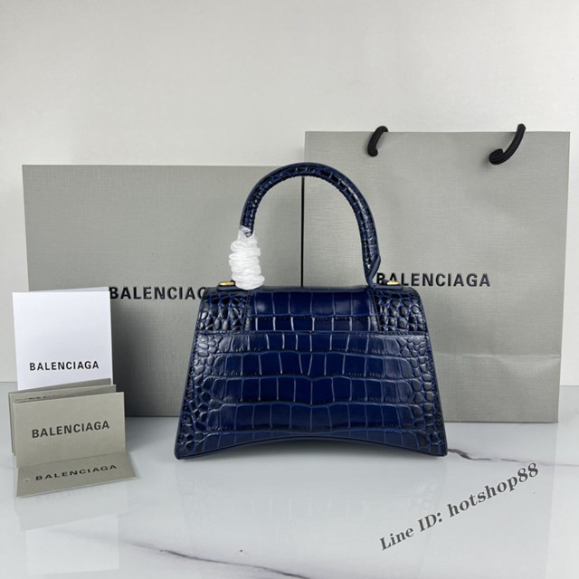 Balenciaga專櫃爆款寶藍鱷魚紋金扣手提女包 巴黎世家原廠S號Hourglass沙漏包 款號：8895 fyj1191